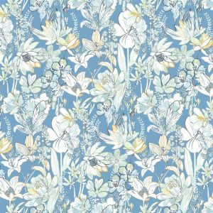 Mintás Rioma Kék virágmintás UV álló - vízlepergető -140 cm