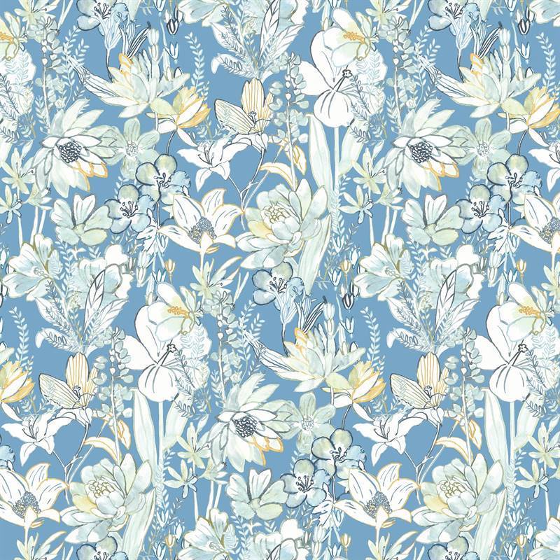 Mintás Rioma Kék virágmintás UV álló - vízlepergető -140 cm