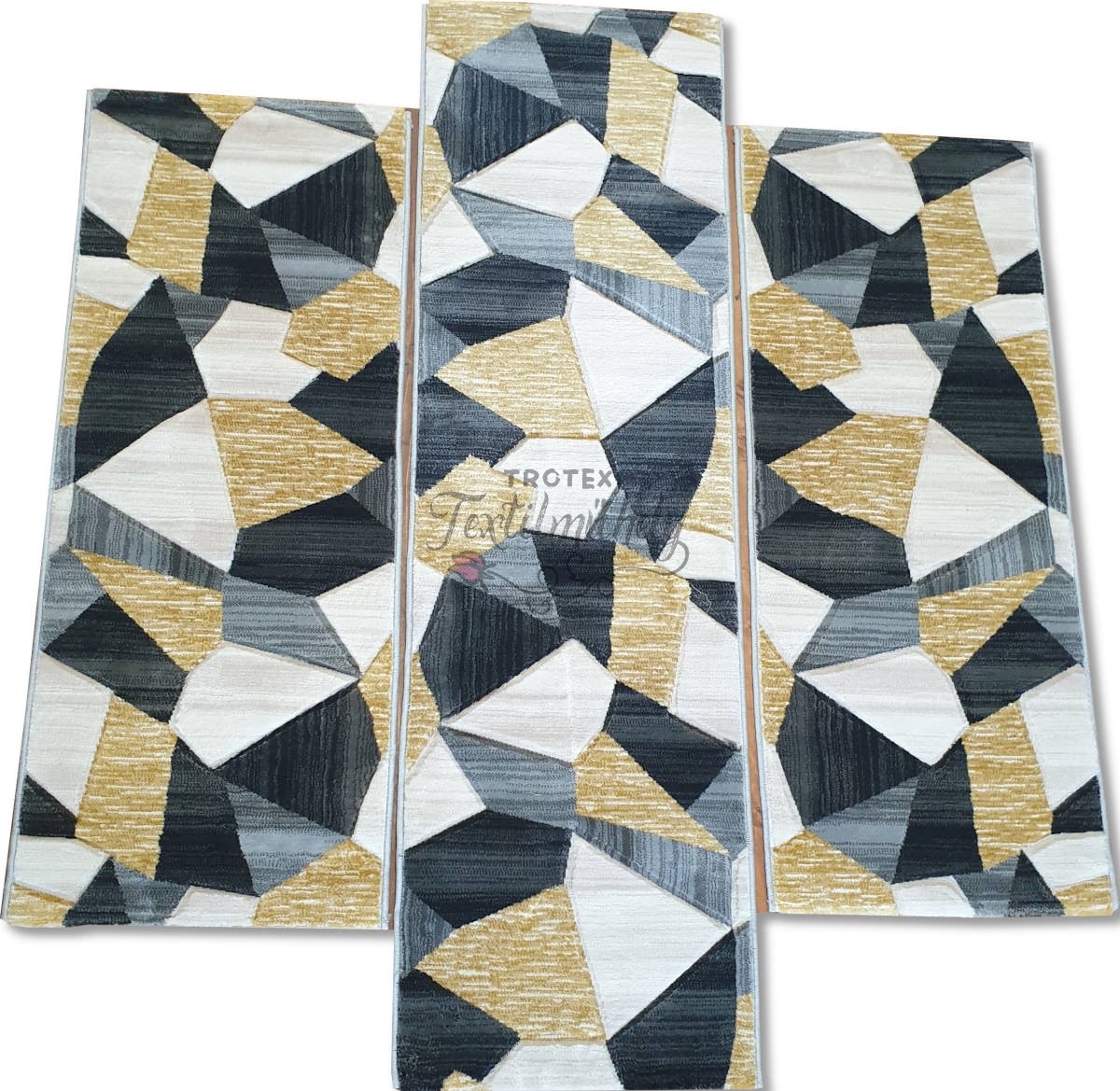 Sárga-szürke mintás 3 részes szőnyeg szett