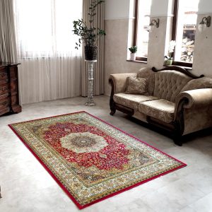 Klasszikus mintázatú bordó-krém szőnyeg